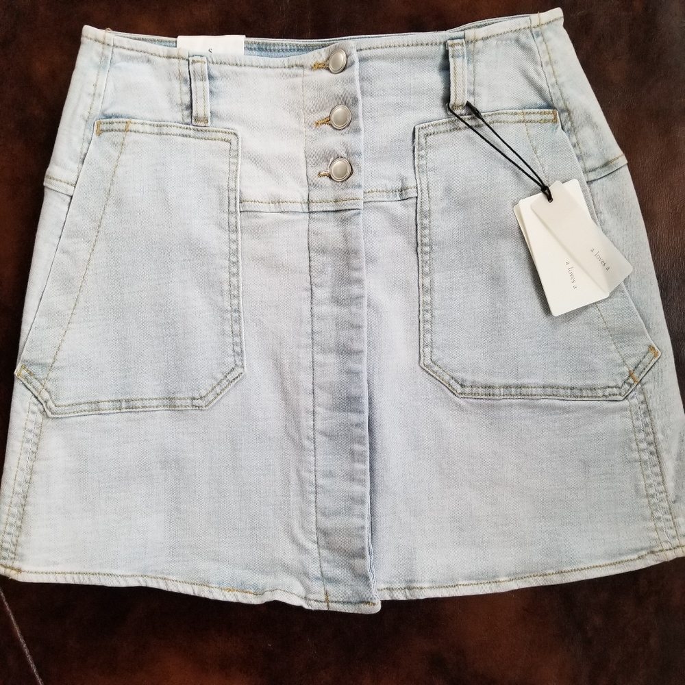 A Loves A Full Button High Rise A Line Denim Skirt